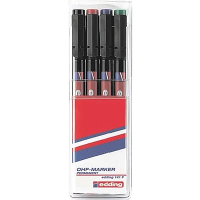 edding 141 F/4 S Permanent pen set - assorti 4 stuks: zwart, rood, blauw, groen - 0,6mm