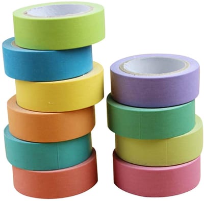 10 stuks gekleurde afplaktape - washi-tape - gekleurde stickers - boektape - 10 snoepkleuren - met de hand afscheurbaar - 10 m - voor handgemaakte kunst - DIY - voor het maken van planners en decoratieve benodigdheden in gemengde kleuren