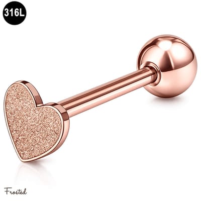 Tongpiercing - Hartje - Frosted - 316L staal - 1.6mm x 16mm - Rosé Goud