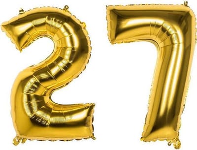 27 Jaar Folie Ballonnen Goud - Happy Birthday - Foil Balloon - Versiering - Verjaardag - Man / Vrouw - Feest - Inclusief Opblaas Stokje & Clip - XXL - 115 cm