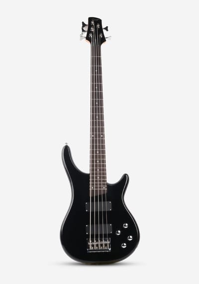 WK Smiger 5-Snarige Elektrische Basgitaar – 24 Frets - Glanzend Zwart - Krachtig HH-Geluid, Massief Paulownia Hout & Glanslak Afwerking - Voor Rock, Metal & Studio -Studio- & Podiumkwaliteit - Zwart