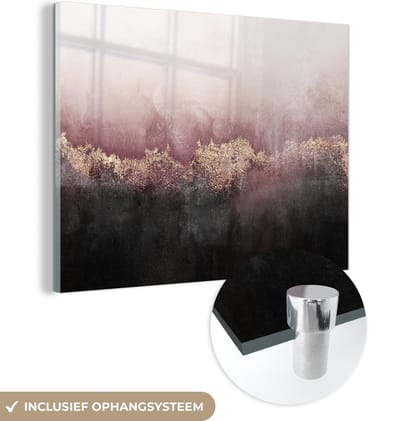 MuchoWow® Glasschilderij 120x90 cm - Schilderij acrylglas - Glitter - Goud - Abstract - Foto op glas - Schilderijen