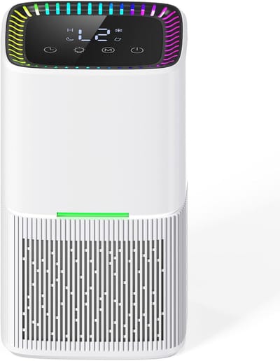 Luchtontvochtiger 1,6 L, stille elektrische ontvochtiger met ontdooiing/automatische uitschakeling, gekleurde LED, timer, aanraak-LCD-scherm, 645 ml/dag, geschikt voor badkamer, slaapkamer en kast.