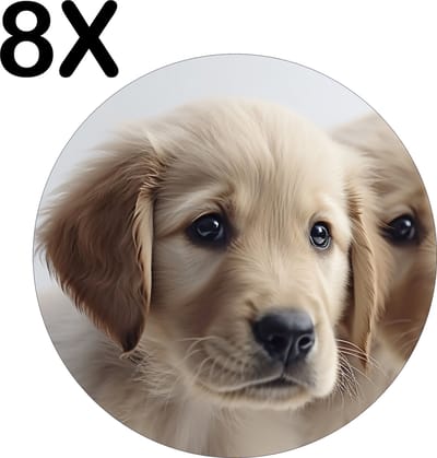 Luxe Ronde Placemat - Twee Golden Retriever Puppies - Set van 8 Placemats - 50x50 cm - 2 mm dik Vinyl - Anti Slip - Afneembaar