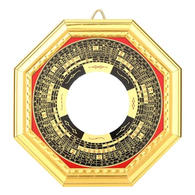 Dailygoods- Ba Gua Spiegel 13,5 cm - Convex - Feng Shui - Bescherming - Goed Zakelijk Geluk - Houten Constructie