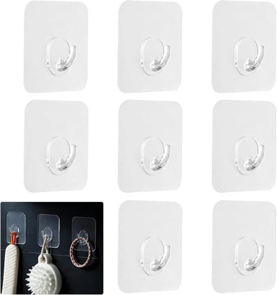 Set van 8 Transparante Zelfklevende Haakjes voor Wandbevestiging tot 3 kg - Ideaal voor Badkamer, Keuken en Handdoeken, Sleutels en Meer