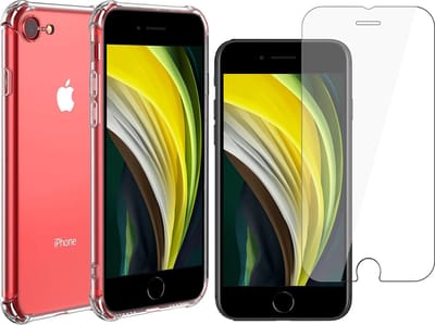 Hoesje geschikt voor iPhone SE 2022 / SE 2020 / 8 / 7 - Anti Shock Proof Siliconen Back Cover Case Hoes Transparant - Tempered Glass Screenprotector