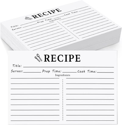Receptenkaarten Set - Kaarten voor Recepten - Bruiloft Versiering - Dubbelzijdig Bedrukt - 3x5 Inch - Wit