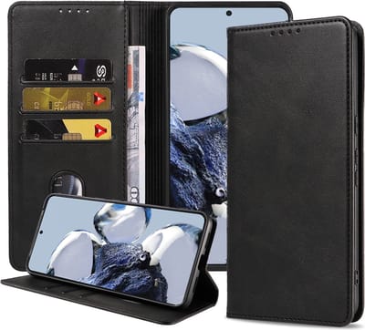 Smartphonica Telefoonhoesje geschikt voor Xiaomi Redmi Note 12T Pro kunstleren Hoesje met Magnetische sluiting en Pasjeshouders Book Case met Klepje - Zwart geschikt voor Xiaomi Redmi Note 12T Pro