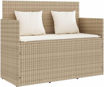 Opbergbank met Kussens | Poly Rattan Buitenbank voor Tuin en Balkon
