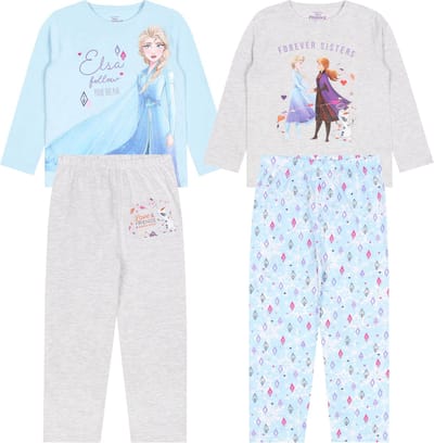 Set: 2x grijs-blauwe pyjama met lange broek ANNA EN ELSA FROZEN