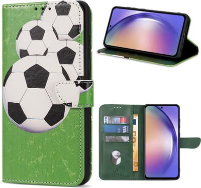 Multimedia & Accessoires Lederen Book Case Hoesje geschikt voor Samsung Galaxy A54 5G – Voetbal – Groen -Telefoonhoesje – Met Stand – Kaarthouder – Pasjes Houder – Magneet Sluiting – Bookcase