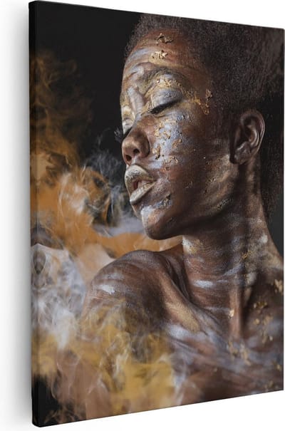 Artaza Canvas Schilderij Vrouw Goud - 80x100 cm - Groot - Wanddecoratie Afrikaanse Vrouw - Muurdecoratie Portret - Schilderijen Op Canvas