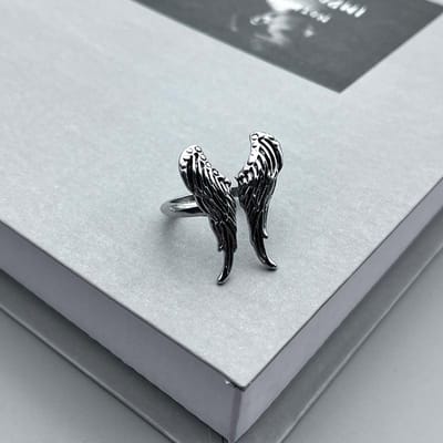 Retro Grote Engelenvleugels Ring Voor Mannen Vrouwen Zilver Punk Gotische Open Ring Handgemaakte Designer Sieraden Unisex Accessoires Cadeau resizable gray