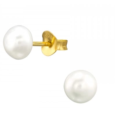 La Rosa Princesa Zoetwater Parel Oorbellen Zilver Gold Plated Goudkleurig Verguld - 6mm