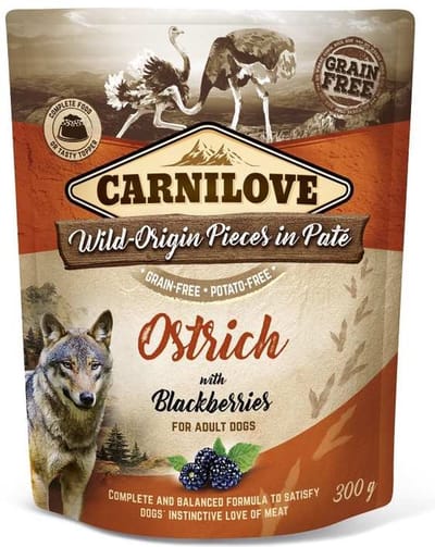 Carnilove dog pouch struisvogel / bramen - 12x300 gr
