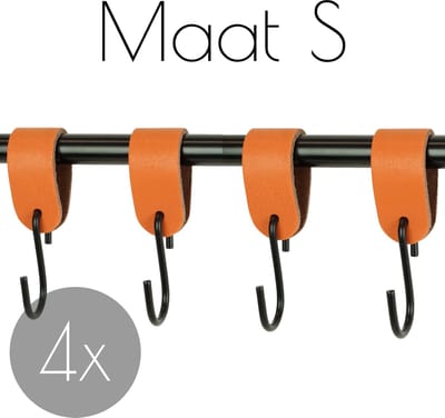 4x S-haak hangers - Handles and more® | ORANJE - maat S (Leren S-haken - S haken - handdoekkaakje - kapstokhaak - ophanghaken)