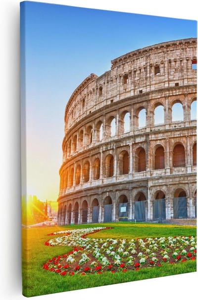 Artaza Canvas Schilderij Rome - 40x50 cm - Wanddecoratie Colosseum - Muurdecoratie Kersenbloesem - Kamer Accessoires Italië