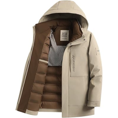 Heren Herfst en Winter Warme Capuchon Jong en Middelbaar Dikke Koudebestendige Donzen Jas 4XL beige