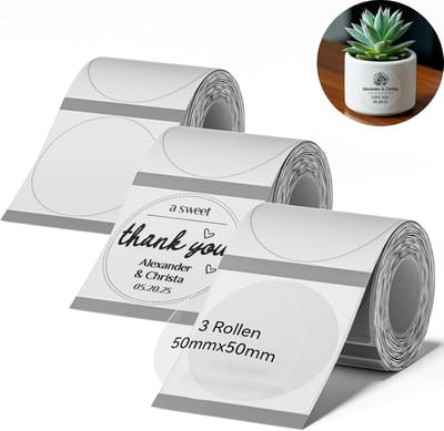 Ronde Etiketten 50 x 50 mm Compatibel met B1 B21 B3S Printers - 3 Rollen, 150 Etiketten per Rol, Transparant - Voor Supermarkt, Detailhandel, Kantoor