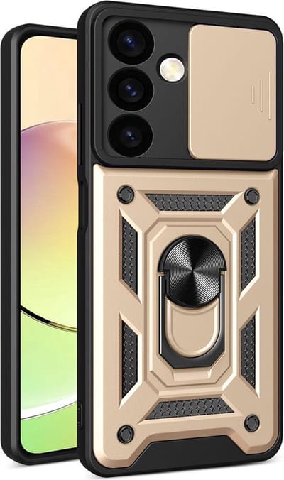 MobyDefend Hoesje - Geschikt voor Samsung Galaxy S24 - Pantsercase Met Draaibare Ring - Goud