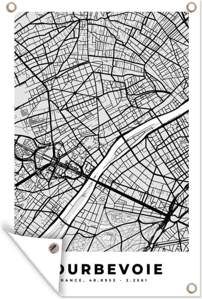 Muurdecoratie Plattegrond - Kaart - Stadskaart - Frankrijk - Courbevoie - 120x180 cm - Tuinposter - Tuindoek