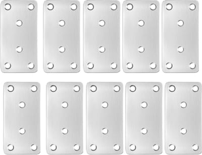 Set van 10 vlakke connectoren, 80 x 40 x 1,75 mm, roestvrijstalen verbindingsplaten voor houtbewerking en constructie