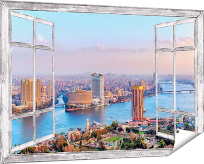 Gards Tuinposter Doorkijk De Nijl Rivier in Cairo, Egypte - 150x100 cm - Tuindoek - Tuindecoratie - Wanddecoratie buiten - Tuinschilderij