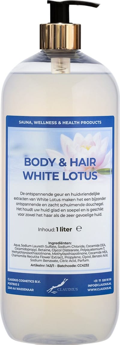 Body & Hair White Lotus 1 liter met gouden pomp - 2 in 1 voor lichaam en haar