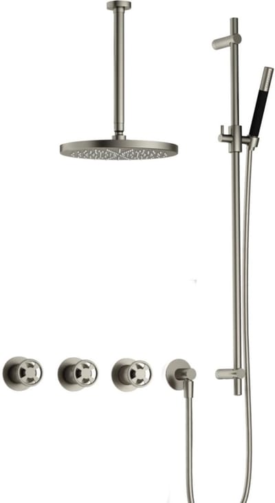 Hotbath Cobber - CW7067 - Inbouw Regendoucheset - Geborsteld Nikkel - 2 Stopkranen - Thermostatisch - Plafondbuis 30 cm - Hoofddouche 300 mm - Ronde Handdouche - Glijstang 900 mm - met M106 - Waterbesparend