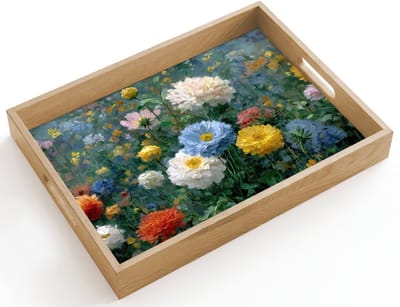 Dienblad hout 40x30 cm - Schootdienblad - Close-up - Veld - Bloemen - Kleurrijk - Borrelplank rechthoek - Plateau dienbladen