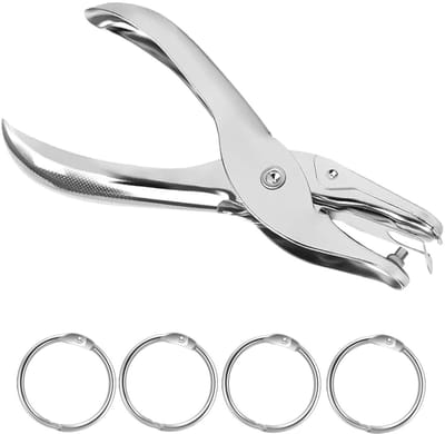 Gatenpons 3 mm - Ronde gaatjestang voor papier en kaarten - Set van 4 stuks met boekringen 20 mm