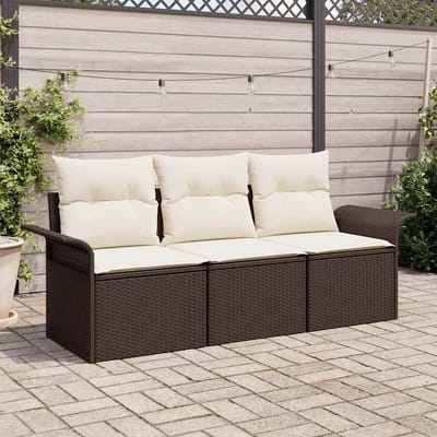 vidaXL - Bankstel - 3 - st - 3-Aantal - zitplaatsen - Bruin - en - Crème - poly - rattan