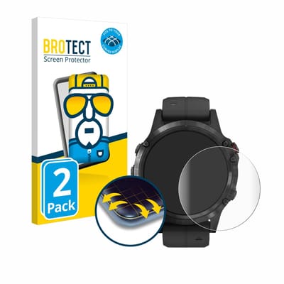 BROTECT - Screenprotector voor Garmin Fenix 5 Plus (47 mm) - Folie Beschermfolie transparant volledig dekking - 2 Stuks