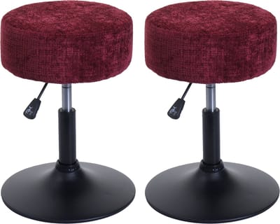 Set van 2 krukken MCW-C22, zitkruk, in hoogte verstelbaar, draaibaar Ø 37 cm Stof chenille (465 g/m²) MVG ~ bordeaux