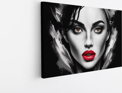 Saammp Canvas Schilderij - Vrouw - Rode lippen - abstract - 30x20 - Foto op canvas - Wanddecoratie - Muurdecoratie Woonkamer - Slaapkamer decoratie - Canvas Print