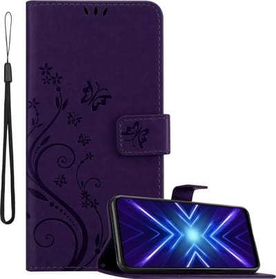 Cadorabo Hoesje geschikt voor Honor 9X in Paars - Beschermhoes in bloemmotief met magnetische sluiting, standfunctie en kaartsleuven Book Case Cover Etui