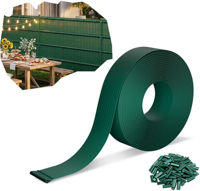 Froadp Groen 140 m premium PVC-privacystroken 4,7 cm voor dubbelstaafhekken, weerbestendig, UV-bestendig, scheurvast, ondoorzichtige windscherm voor tuin, balkon en terras, inclusief clips