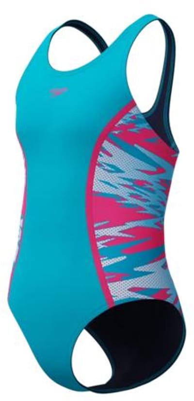 Speedo Hyperboom Splice Muscleback Meisjes Sportbadpak - Kleurvast Badpak Meisjes - Chloorbestendig Zwempak Meisjes - Sportbadpak Meisjes met Muscleback-rug - Turquoise/Roze - 152