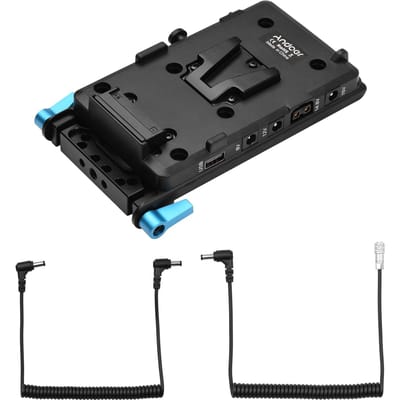 Andoer V Mount V-lock batterijplaatadapter met 15 mm Dual Hole Rod Clamp Power Adapter Vervanging Power adapter for BMPCC 4K 6K camera zwart