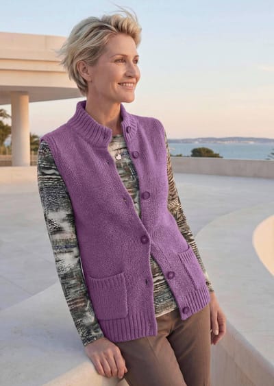 Lichtgewicht tricot vest met knoopsluiting - sering - Gr. 19 van Goldner Fashion