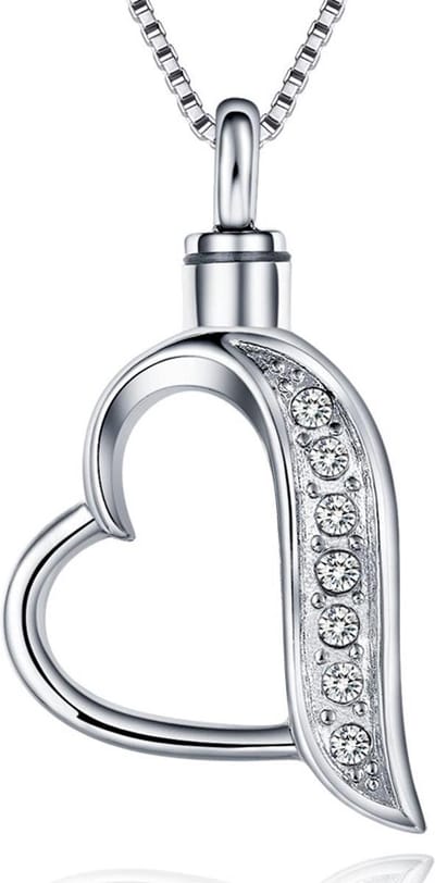 Quiges - RVS - Ashanger - Urn - Open - Zirkonia - Hart - Met - Verstelbare - Ketting - 46 - 52cm - Asketting - As sieraad - SLSA011