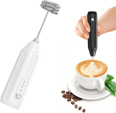 KZQ Draagbare elektrische melkschuimer, wit – 3 snelheden, oplaadbaar via USB, perfect voor koffie, matcha, proteïnedranken & thuisgebruik