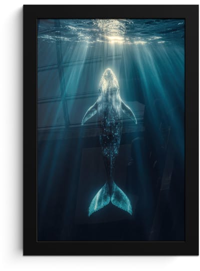 Poster in lijst - Fotolijst 20x30 cm - Posters - Walvis - Water - Zonnestralen - Blauw - Posterlijst zwart - Decoratie - Wanddecoratie woonkamer - Muurdecoratie slaapkamer