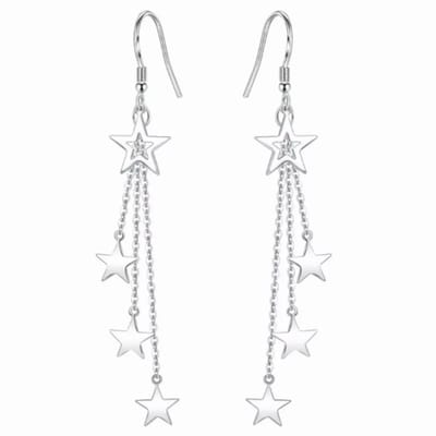 Zilver Lange- Oorbellen-Sterren-Zilverkleur-Kerst- Charme Bijoux