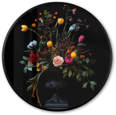 Poster in lijst Rond - Fotolijst 60x60 cm - Posters - Klassiek - Vaas - Boeket - Bloemen - Ronde posterlijst zwart - Decoratie - Wanddecoratie woonkamer - Muurdecoratie slaapkamer