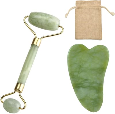 KELERINO Jade Roller Set Gezichtsmassage Roller - Met Gua Sha Steen En Bewaarzakje