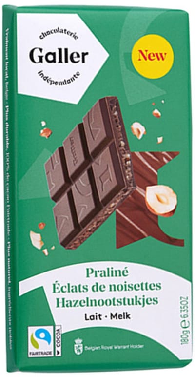 Melkchocoladetablet met pralinévulling en fijngehakte hazelnoten Galler Lait Praline Eclats de Noisettes, 180 g