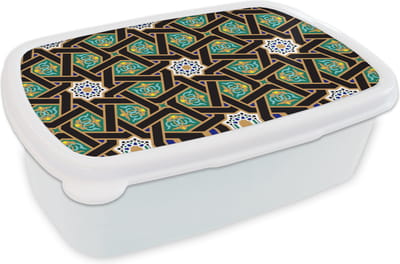 Broodtrommel Wit - Lunchbox - Brooddoos - Oriëntaal - Patroon - Arabisch - Sterren - 18x12x6 cm - Volwassenen