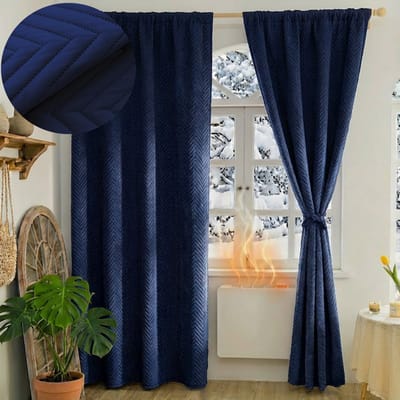 MUPOO isolerende thermische gordijnen verduisterend- 350gsm Zwaar Gequilt Pluche -Tochtwerend gordijnen tegen kou Voor woonkamer en slaapkamer- Donkerblauw-140x175cm - 2 stuks